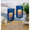 Navy Blue Glass Hurricane Candle Holders, Set of 2