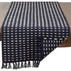 Navy Blue Tasseled Woven Dash Table Runner