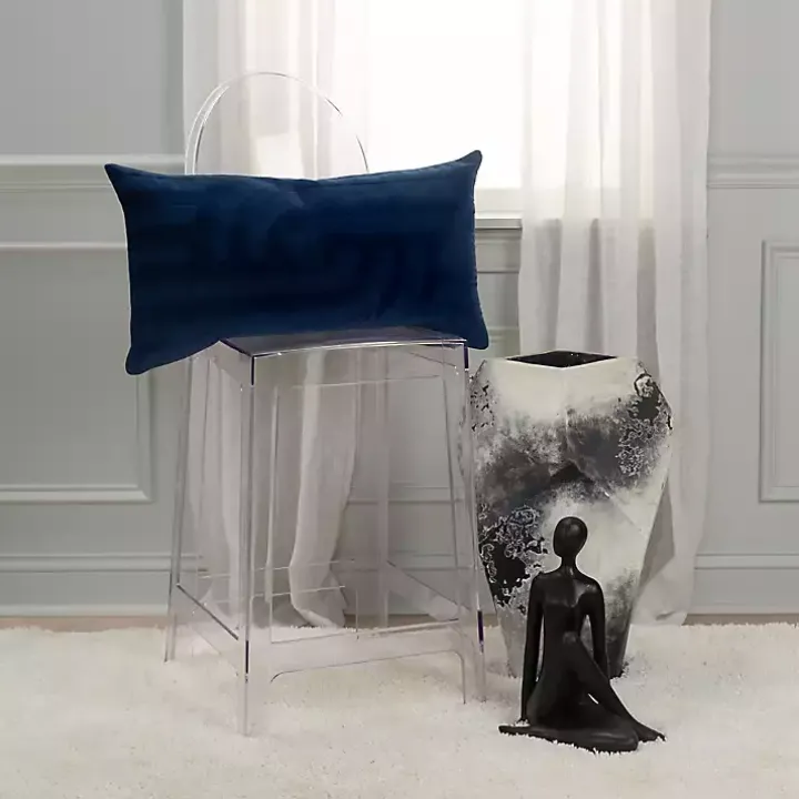 Navy Blue Velvet Abstract Stripe Lumbar Pillow