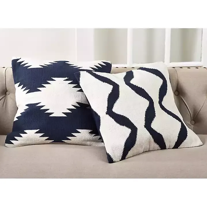 Navy Blue Wool Kilim Outdoor Pillow