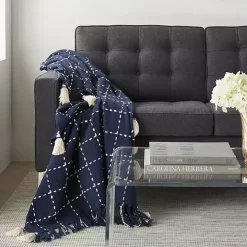 Navy Blue Woven Checkered Throw