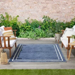 Navy Bordered Indoor/Outdoor Area Rug, 5x7