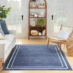 Navy Bordered Indoor/Outdoor Area Rug, 5x7