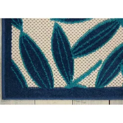Navy Botanical Leaves Outdoor Area Rug, 9x13