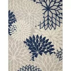 Navy Bright Floral Burst Outdoor Area Rug, 7x10