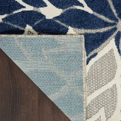Navy Bright Floral Burst Outdoor Area Rug, 7x10