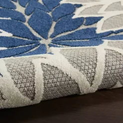 Navy Bright Floral Burst Outdoor Area Rug, 7x10