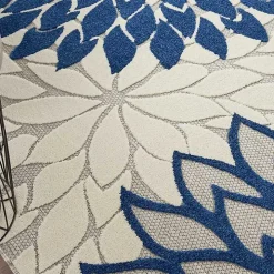 Navy Bright Floral Burst Outdoor Area Rug, 7x10