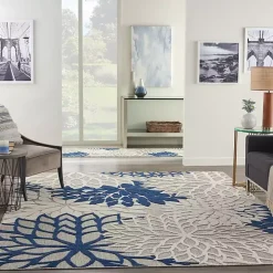 Navy Bright Floral Burst Outdoor Area Rug, 7x10