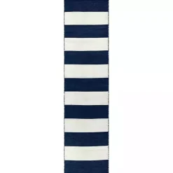 Navy Cabana Stripe Indoor/Outdoor Runner, 2x8