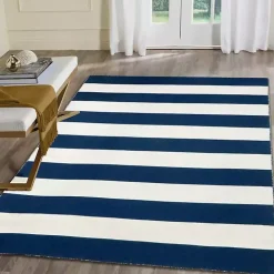 Navy Cabana Stripe Indoor/Outdoor Area Rug, 5x7