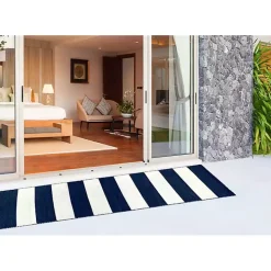 Navy Cabana Stripe Indoor/Outdoor Runner, 2x8