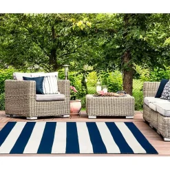 Navy Cabana Stripe Indoor/Outdoor Area Rug, 5x7