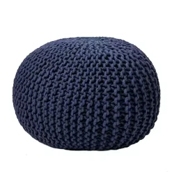 Navy Chain Knitted Round Pouf