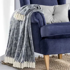 Navy Chambray Fringe Throw