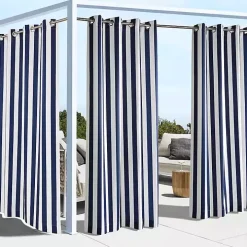 Navy Coastal Stripe Outdoor Curtain Panel, 84 in.