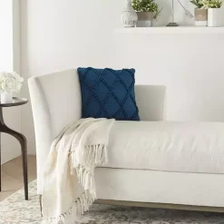 Navy Diamond Lattice Throw Pillow