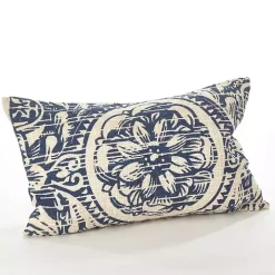Navy Distressed Floral Lumbar Throw Pillow