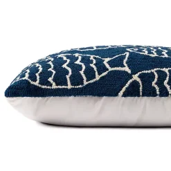 Navy Embroidered Fish Outdoor Lumbar Pillow