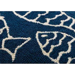 Navy Embroidered Fish Outdoor Lumbar Pillow