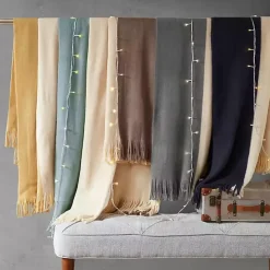 Navy Faux Cashmere Color Block Throw Blanket