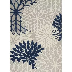 Navy Floral Burst Outdoor Area Rug, 5x7