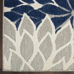 Navy Floral Burst Outdoor Area Rug, 5x7