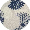 Navy Floral Burst Round Outdoor Area Rug, 7x7