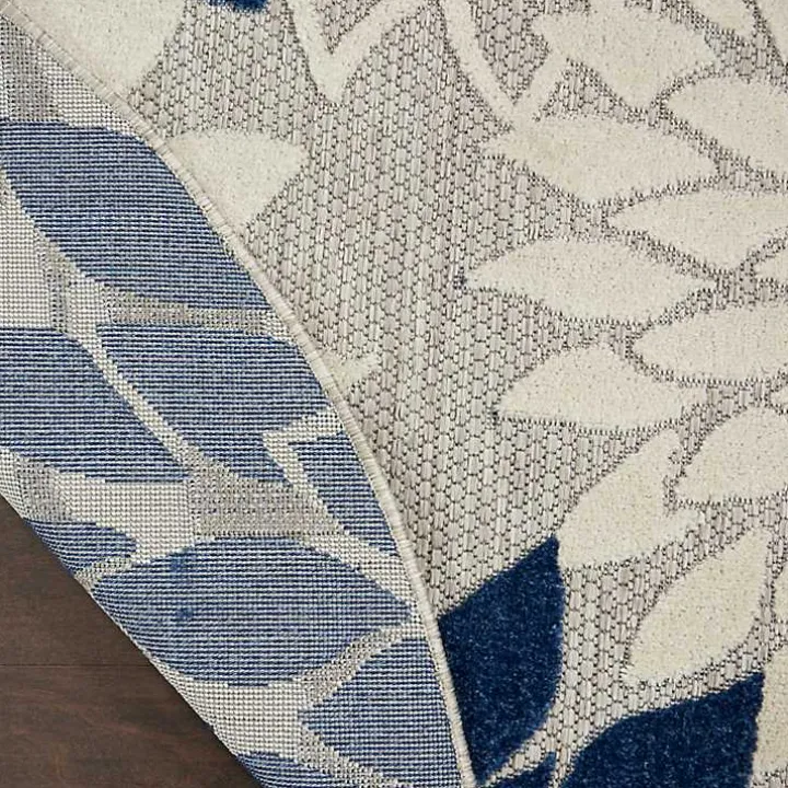 Navy Floral Burst Round Outdoor Area Rug, 7x7