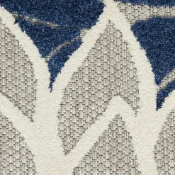 Navy Floral Burst Round Outdoor Area Rug, 7x7