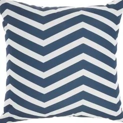 Navy Floral Chevron Outdoor Throw Pillow