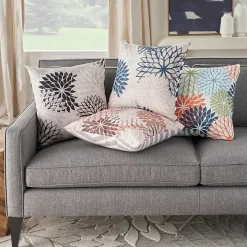 Navy Floral Chevron Outdoor Throw Pillow