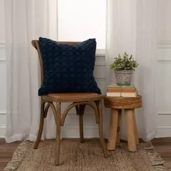 Navy Looped Cotton Throw Pillow