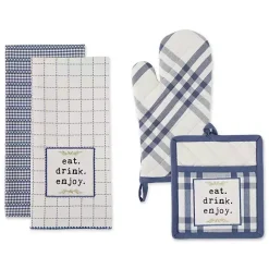 Navy Plaid Eat Drink Enjoy 4-pc. Dish Towel Set