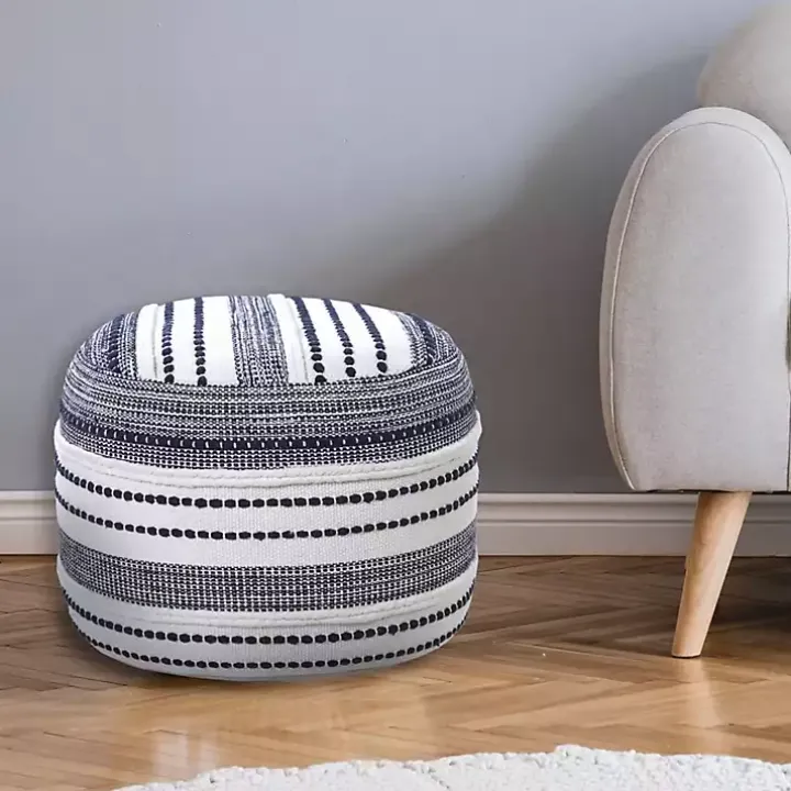 Navy Seaside Textured Stripe Pouf
