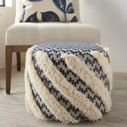 Navy Shag Tufted Diagonal Twist Pouf