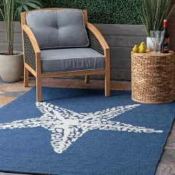 Navy Starfish Hooked Indoor/Outdoor Area Rug, 7x9
