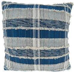 Navy Striped Woven Cotton Pillow, 22 in.