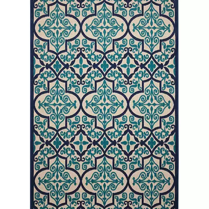 Navy Trellis Outdoor Area Rug, 7x10