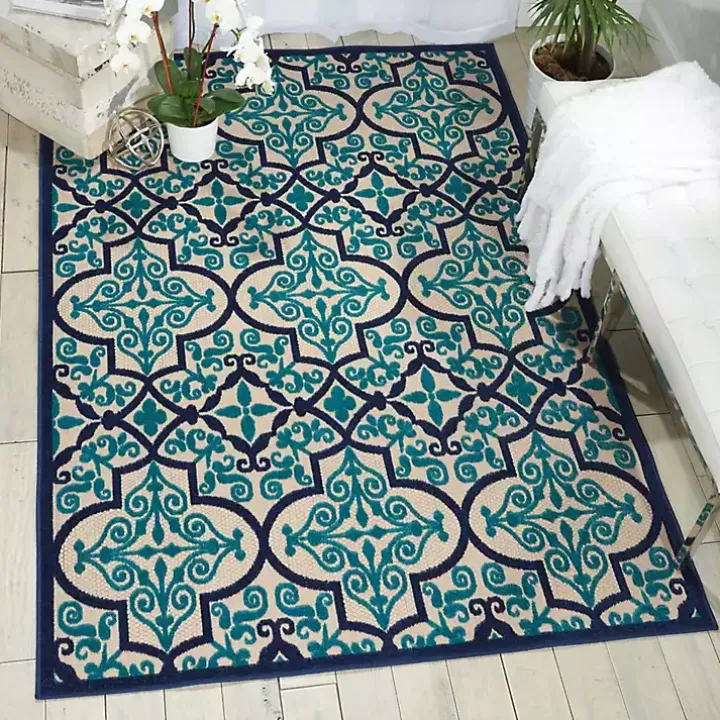 Navy Trellis Outdoor Area Rug, 7x10