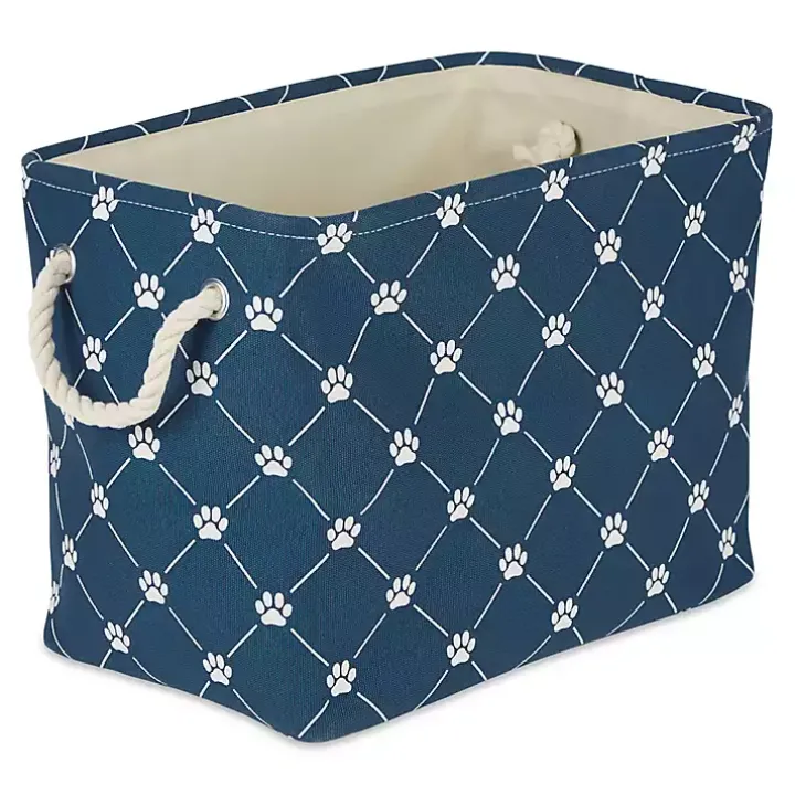 Navy Trellis Paw Print Storage Basket, 16 in.