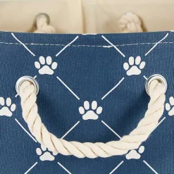 Navy Trellis Paw Print Storage Basket, 16 in.