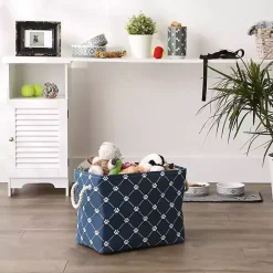 Navy Trellis Paw Print Storage Basket, 16 in.