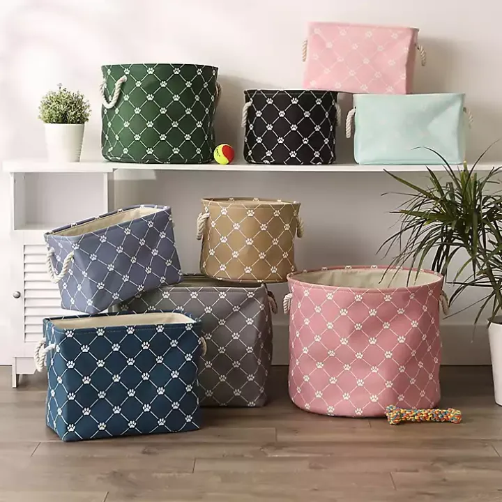 Navy Trellis Paw Print Storage Basket, 16 in.