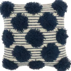 Navy Tufted Pom Poms Throw Pillow