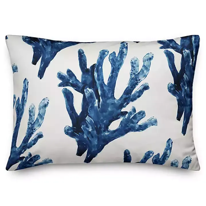 Navy Watercolor Coral Pillow