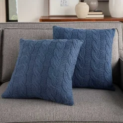 Navy Woven Cable Knit Pillow, Set of 2
