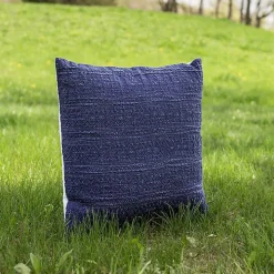 Navy Woven Geo Stripe Indoor/Outdoor Pillow