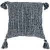 Navy Woven Texture Tassels Throw Pillow