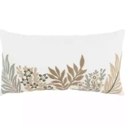 Neutral Blooms Hand Embroidered Lumbar Pillow